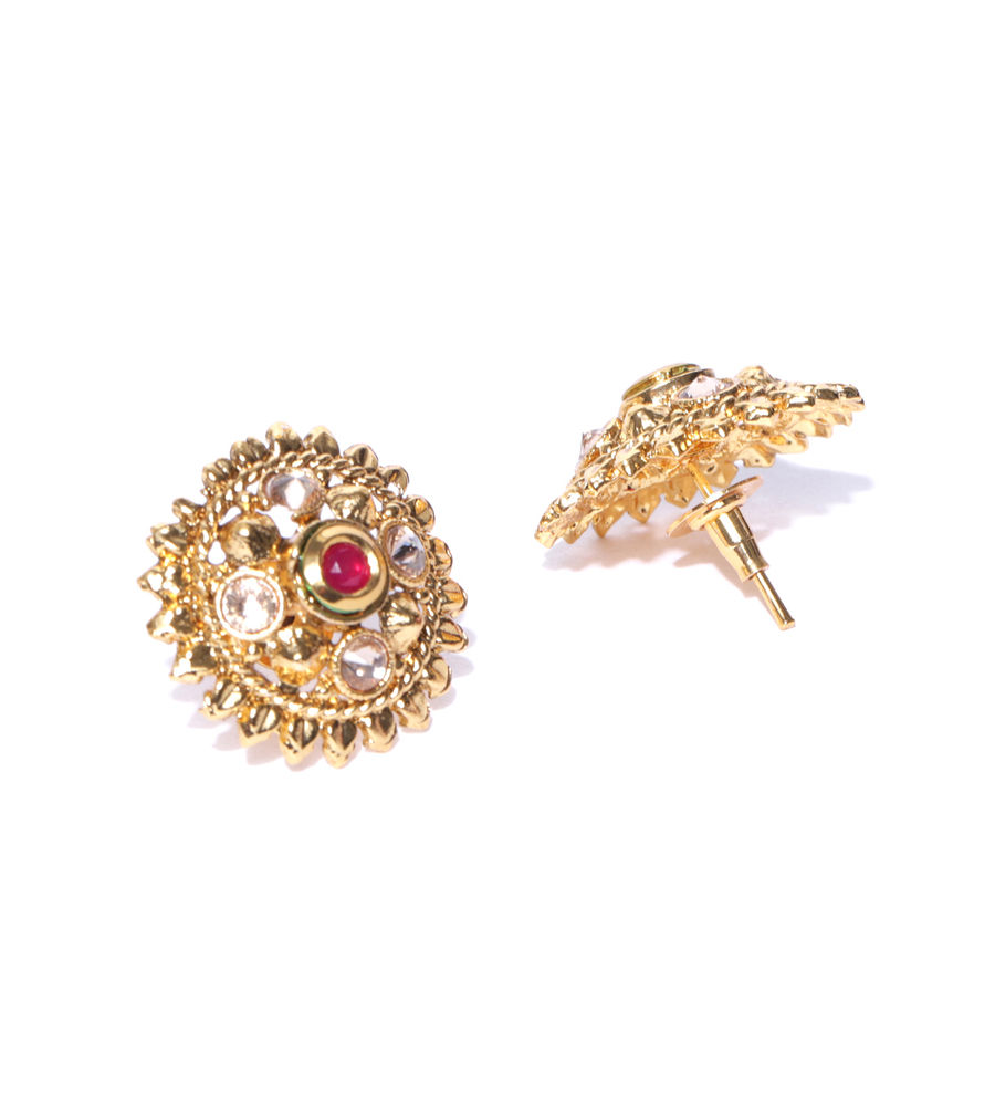 YouBella Red Gold-Plated Stone-Studded Circular Studs